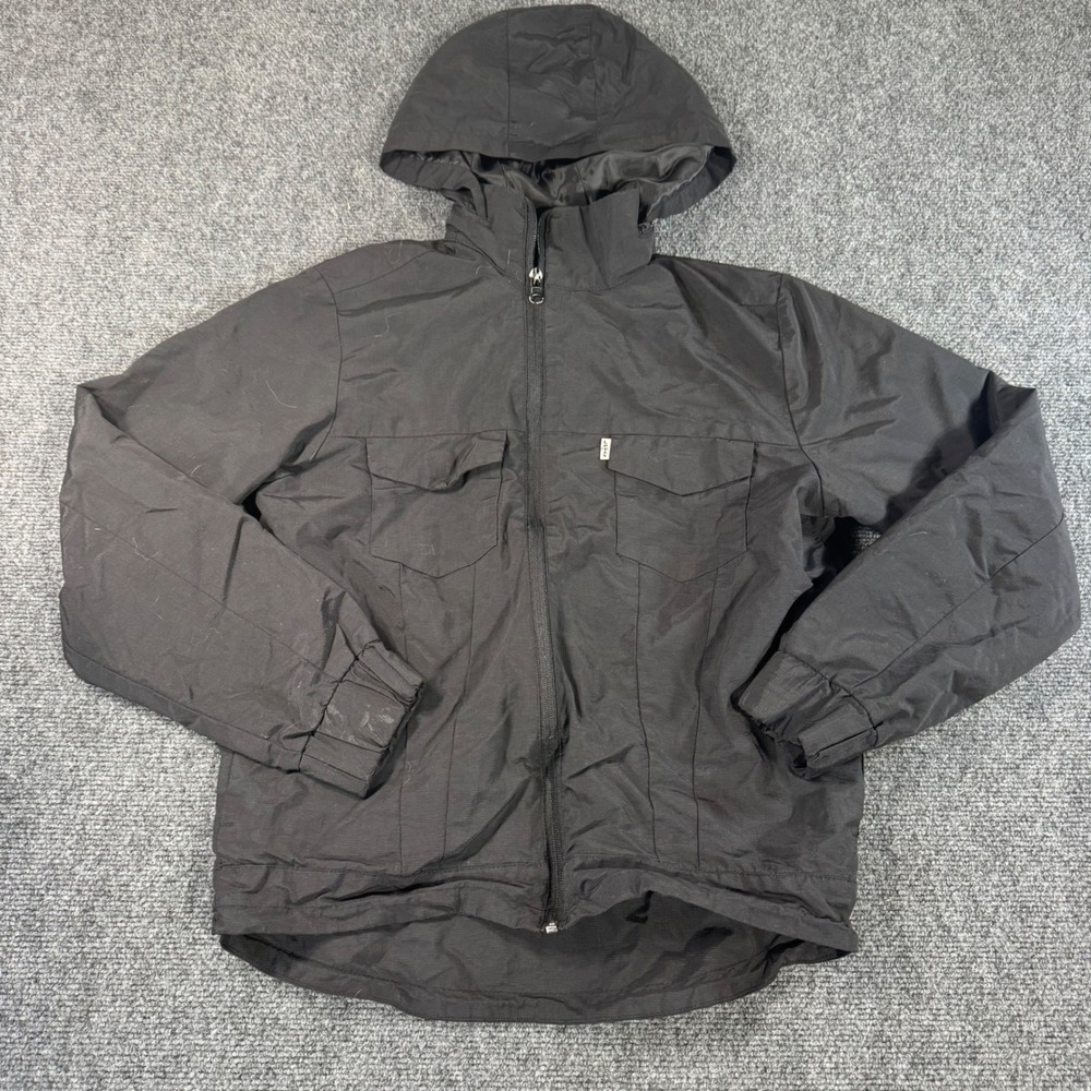 Levis Womens Black Hooded Utility Jacket Full Zip Nylon Windbreaker Size L